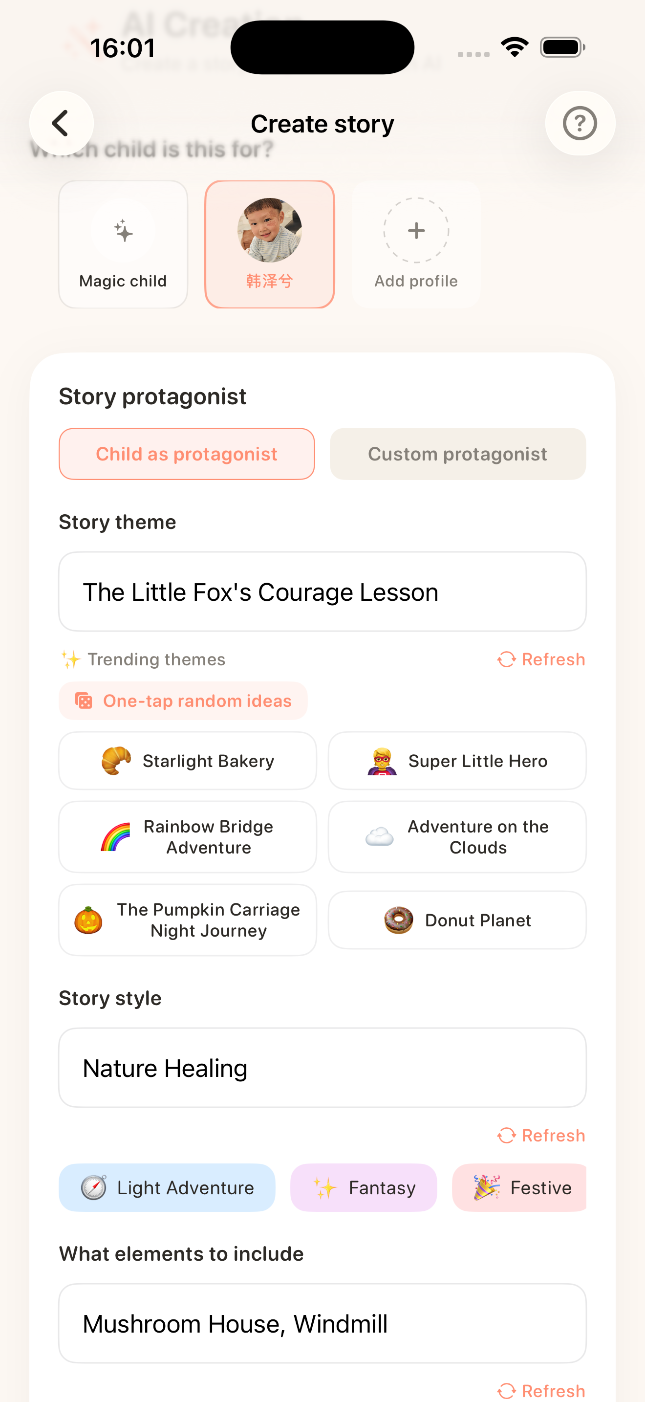 Custom story creation